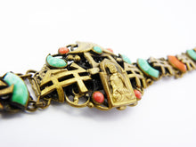 Load image into Gallery viewer, Vintage Art Deco Max Neiger Czech Bracelet- Brass &amp; Peking Glass Buddha Neiger Bracelet - Czech Neiger Brothers Jewellery