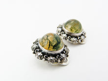 Load image into Gallery viewer, Vintage Art Deco Silver &amp; Moss Agate Clip On Earrings - Dendritic Agate Earrings - Chalcedony Quartz Earrings - Fern Earrings