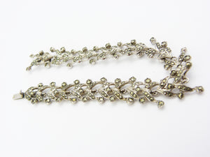 Vintage Art Deco Silver Tone Marcasite Bracelet - Silver Marcasite Flower Bracelet