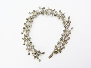 Vintage Art Deco Silver Tone Marcasite Bracelet - Silver Marcasite Flower Bracelet
