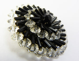 Vintage Black & Clear Faceted Glass Bead Brooch