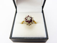 Load image into Gallery viewer, Vintage Costume Crystal &amp; Red Stone Cluster Cocktail Ring Size P