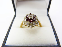 Load image into Gallery viewer, Vintage Costume Crystal &amp; Red Stone Cluster Cocktail Ring Size P