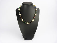 Load image into Gallery viewer, Vintage Faux Pearl Blue, Red &amp; Green Glass Necklace - Gripoix Style Necklace - Coloured Glass Bead Necklace