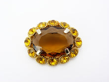 Load image into Gallery viewer, Vintage Large Amber Smoky Quart Glass Brooch Signed Sphinx