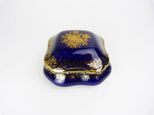 Vintage Limoges France Cobalt Blue & Gold Porcelain Rectangular Trinket Box