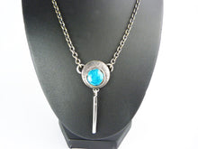 Load image into Gallery viewer, Vintage Modernist Silver &amp; Blue Enamel Pendant Necklace - Scandinavian Modernist Pendant