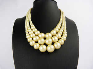 Vintage Multi-Strand Faux Pearl Necklace - Triple Strand Pearl Bead Wedding Bridal Necklace