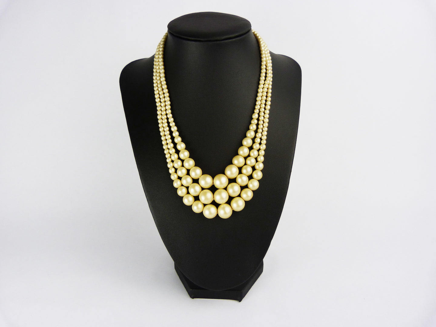 Vintage Multi-Strand Faux Pearl Necklace - Triple Strand Pearl Bead Wedding Bridal Necklace