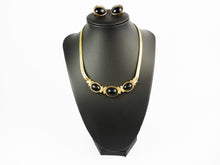 Load image into Gallery viewer, Vintage Retro 1980&#39;s Gold Tone &amp; Black Enamel Necklace &amp; Earrings Jewellery Set