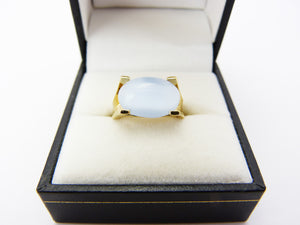 Vintage Sarah Coventry Gold Tone Pale Blue Art Glass Adjustable Ring