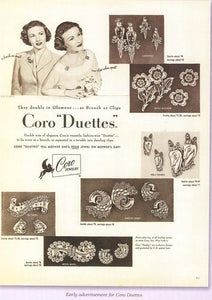 Vintage Art Deco Coro Duette Rhinestone Brooch & Dress Clips - Made In Canada 1935 - Pat 1852188