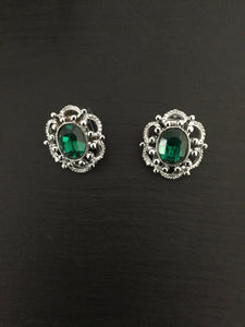Vintage Faux Emerald & Silver Earrings