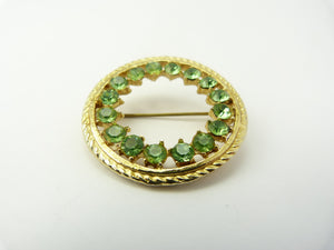 Vintage Gold & Green Emerald Hollywood Signed Brooch