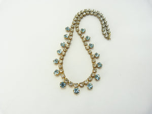 Vintage Diamond & Aquamarine Paste Crystal Rhinestone Necklace