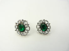 Load image into Gallery viewer, Vintage Faux Emerald &amp; Silver Earrings