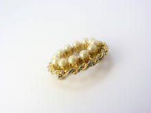 Load image into Gallery viewer, Gold Tone &amp; Faux Pearl Circular Brooch
