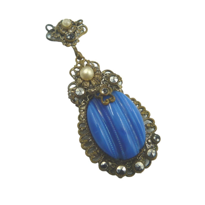 vintage art deco czech blue glass pendant