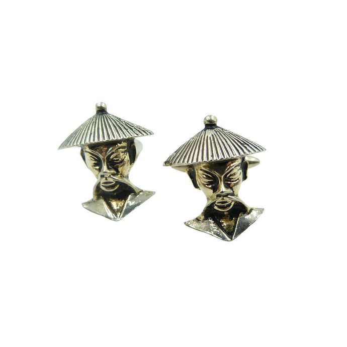 Vintage Gold & Silver Tone Chinese Fu Manchu Cufflinks