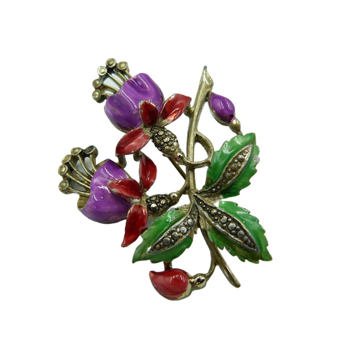 Vintage Enamel Fuchsia Flower Exquisite Brooch