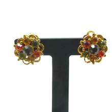 Load image into Gallery viewer, Vintage Brown, Green &amp; Orange Rhinestone Clip On Earrings