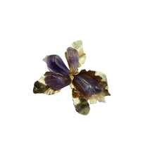 Load image into Gallery viewer, Vintage Gold &amp; Amethyst Flower Brooch, Polished Amethyst Brooch
