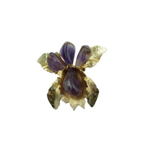 Load image into Gallery viewer, Vintage Gold &amp; Amethyst Flower Brooch, Polished Amethyst Brooch