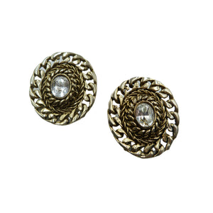 Vintage Gold Tone & Clear Rhinestone Clip On Earrings
