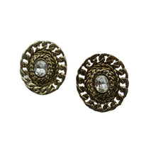 Load image into Gallery viewer, Vintage Gold Tone &amp; Clear Rhinestone Clip On Earrings