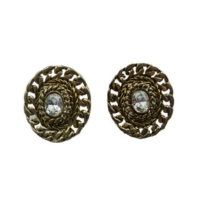 Vintage Gold Tone & Clear Rhinestone Clip On Earrings