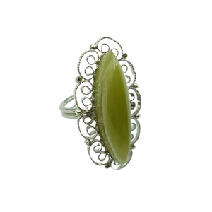 Vintage Green Banded Agate Adjustable Cocktail Ring