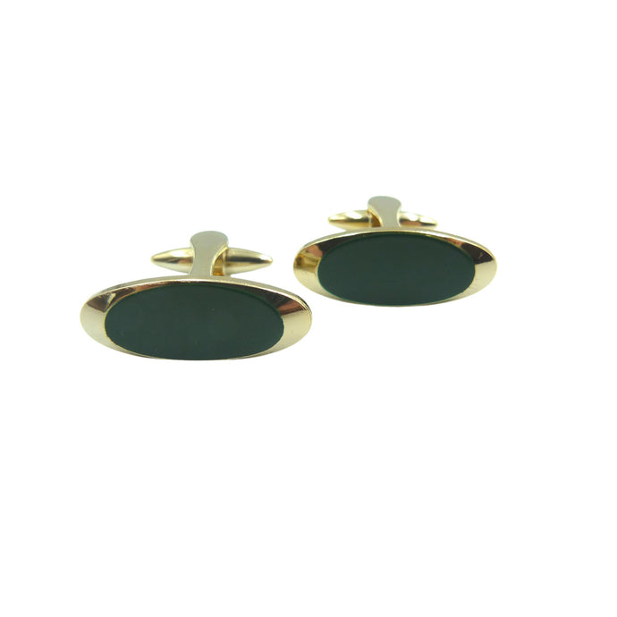 Vintage Gold Tone & Green Oval Cufflinks Patent 144883