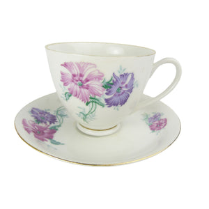 Vintage Pink & Purple Flower China Tea Cup & Saucer
