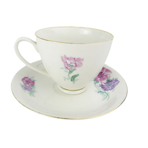 Vintage Pink & Purple Flower China Tea Cup & Saucer